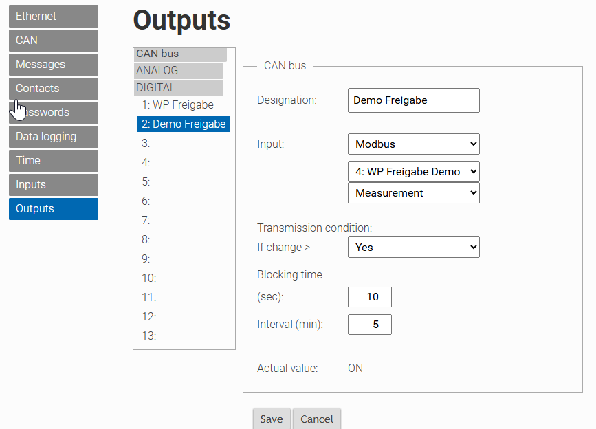 Output Konfiguration